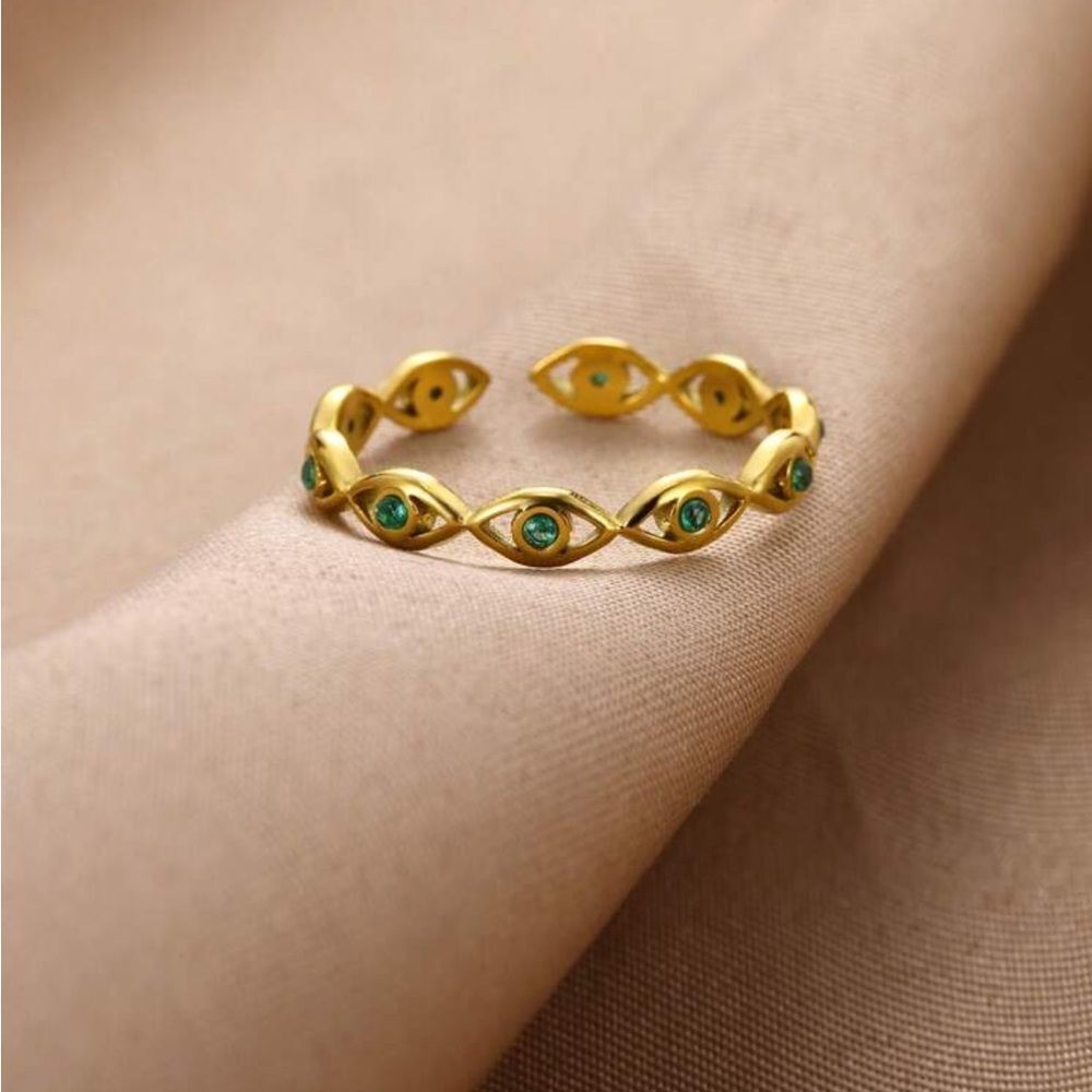 Green Eye Motif Ring #2239